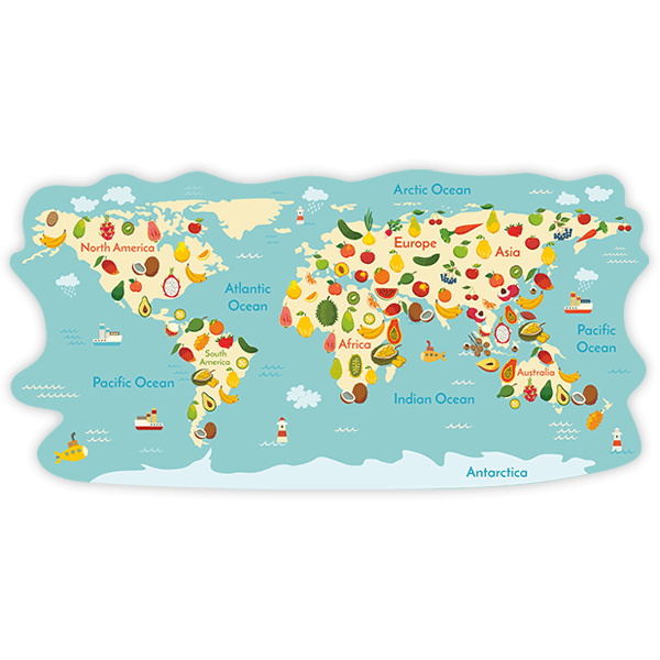 Kinderzimmer Wandtattoo: Weltkarte der Früchte