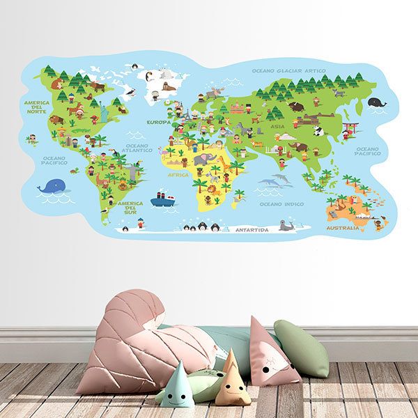 Kinderzimmer Wandtattoo: Weltkarte typische Kostüme