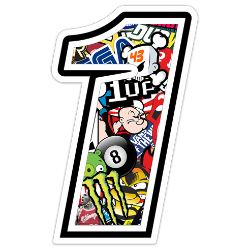 Aufkleber: Zahlen nummer 1 Stickerbomb