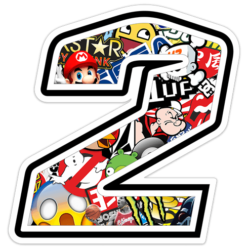 Aufkleber: Zahlen nummer 2 Stickerbomb