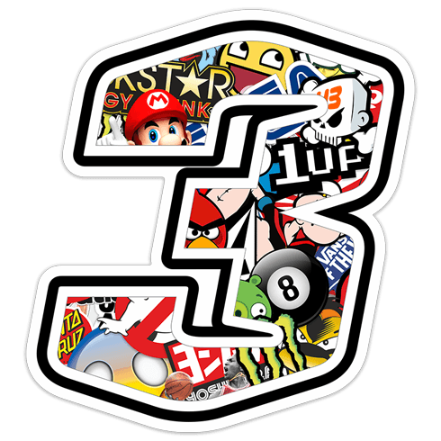 Aufkleber: Zahlen nummer 3 Stickerbomb