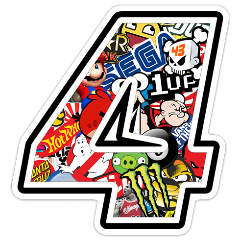 Aufkleber: Zahlen nummer 4 Stickerbomb