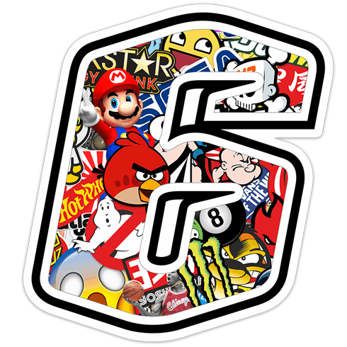 Aufkleber: Zahlen nummer 6 Stickerbomb
