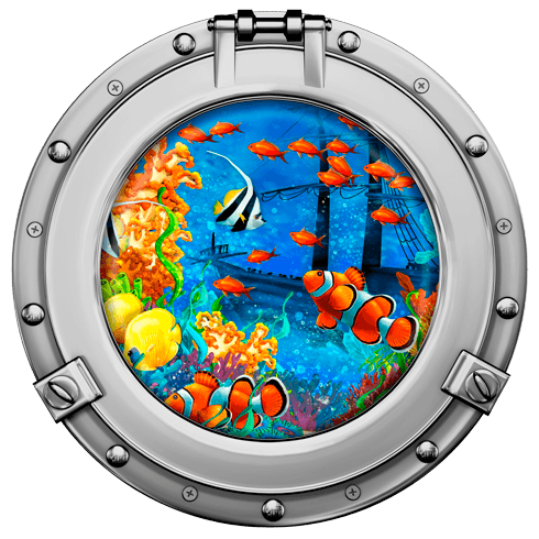 Wandtattoos: Bullauge Clownfische und Schiffswrack