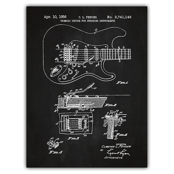 Wandtattoos: Fender Stratocaster e-Gitarre Schiefer