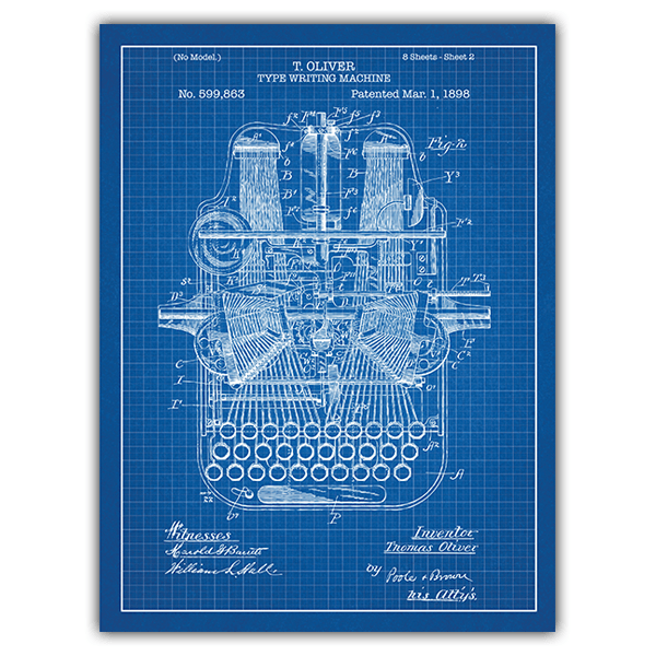 Wandtattoos: Blaue Patent Schreibmaschine
