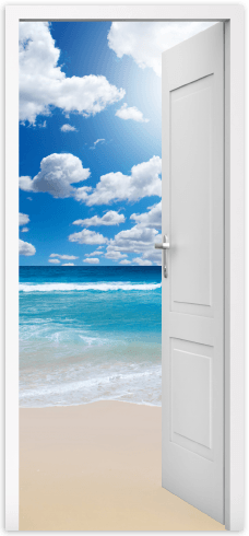 Wandtattoos: Offene Tür Strand und Himmel mit Wolken