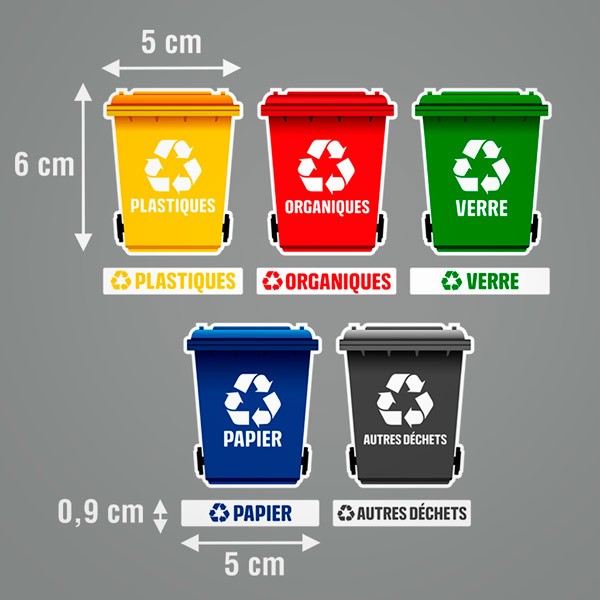 Aufkleber: Set 5X Aufklebers Recycling auf Französisch