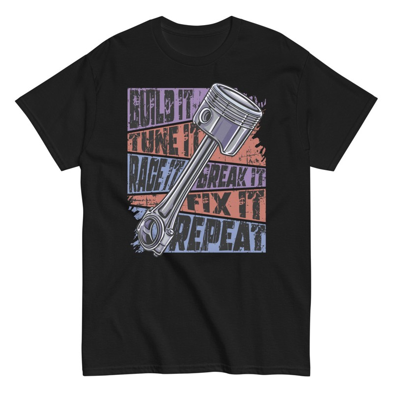T-shirts: Build It Tune It Race It T-Shirt für Motorsport-Fa