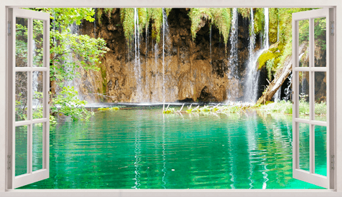 Wandtattoos: Panoramafenster See und Wasserfall