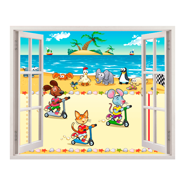 Kinderzimmer Wandtattoo: Fenster Rennen am Strand