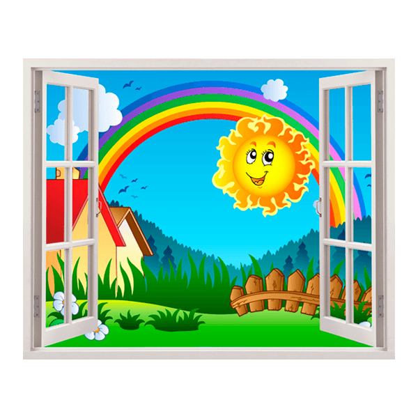 Kinderzimmer Wandtattoo: Kindersonne und Regenbogenfenster