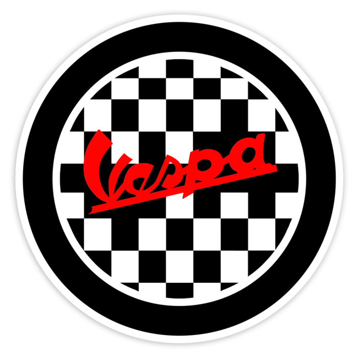 Aufkleber: Vespa Racing mit Schachbrett-Hintergrund