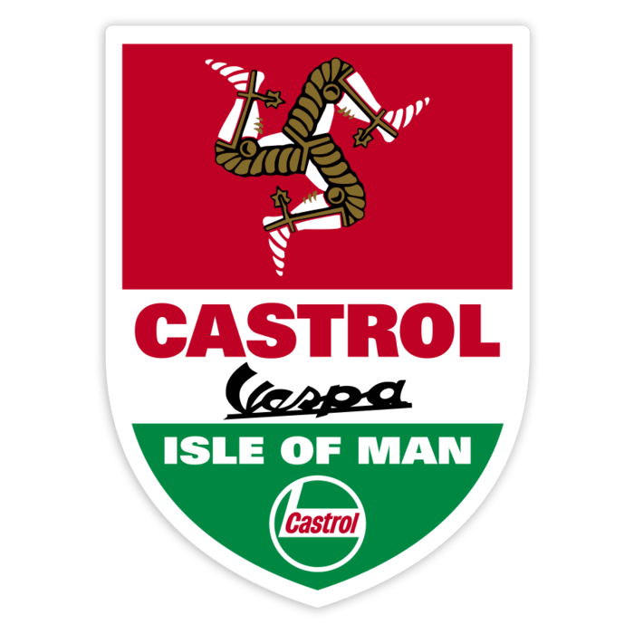 Aufkleber: Klassisches Vespa Castrol Wappen Isle of Man