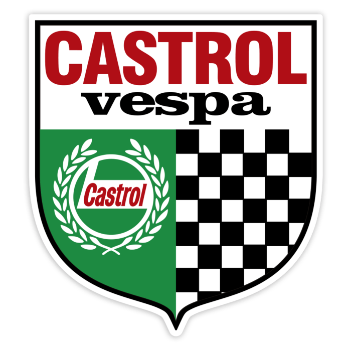 Aufkleber: Vespa Castrol Wappen mit Racing-Schachbrett
