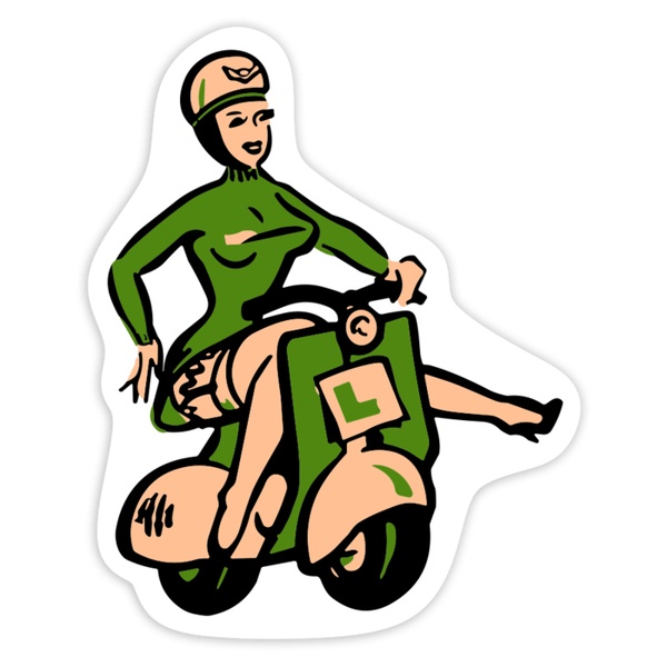 Aufkleber: Retro-Mädchen auf Grüner Vespa
