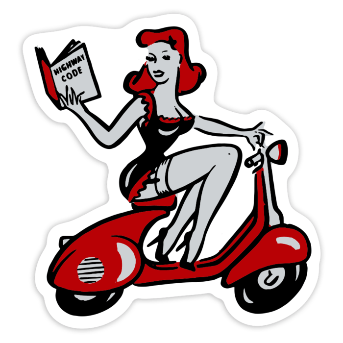 Aufkleber: Rote Pin-up auf Vespa