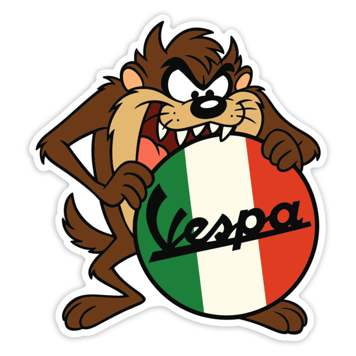 Aufkleber: Taz mit Vespa und italienischer Flagge