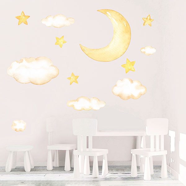 Kinderzimmer Wandtattoo: Kit Mond, Wolken und Aquarellsterne