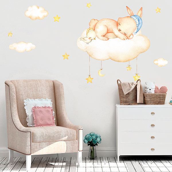 Kinderzimmer Wandtattoo: Kit Kaninchen schläft auf Wolken