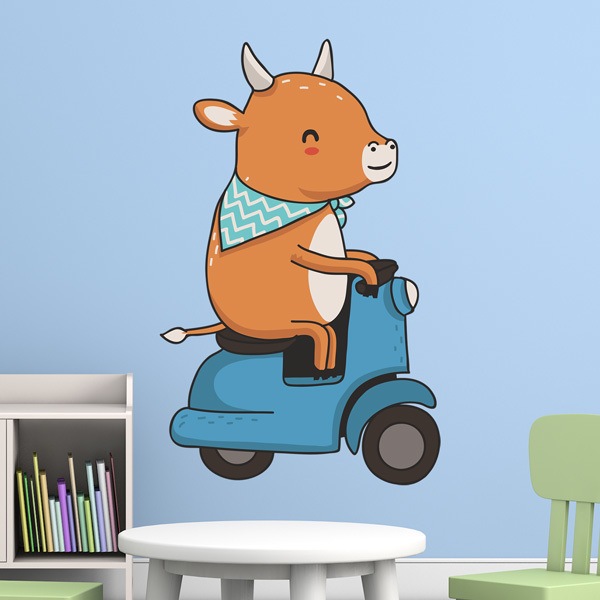 Kinderzimmer Wandtattoo: Kuh und Motorrad-Vespa