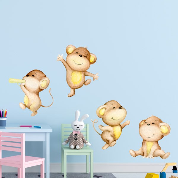 Kinderzimmer Wandtattoo: Vier Affen spielen