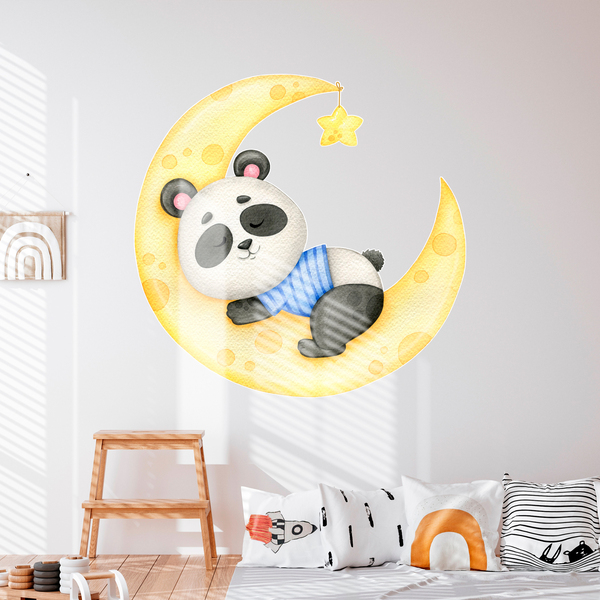 Kinderzimmer Wandtattoo: Pandabär schläft auf dem Mond