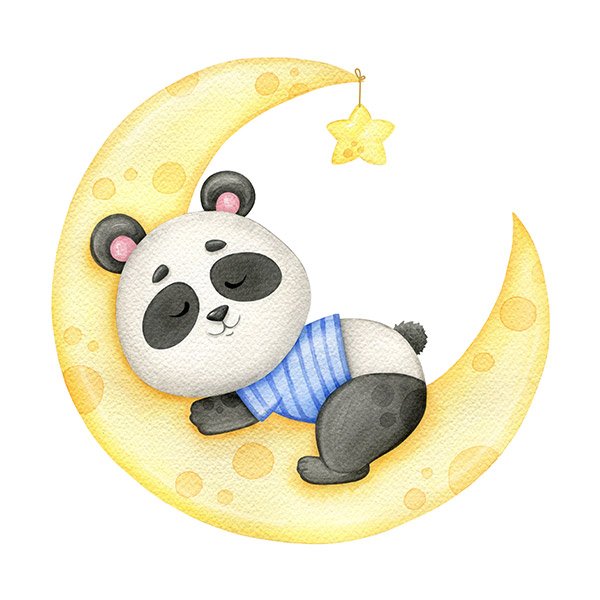 Kinderzimmer Wandtattoo: Pandabär schläft auf dem Mond