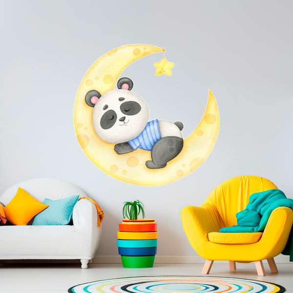 Kinderzimmer Wandtattoo: Pandabär schläft auf dem Mond