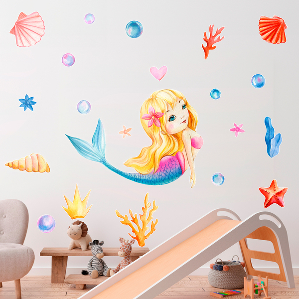 Kinderzimmer Wandtattoo: Blonde Meerjungfrau