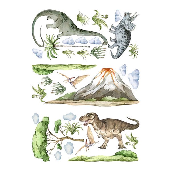 Kinderzimmer Wandtattoo: Dinosaurier auf Jurassic-Abenteuer mit Wolken und 