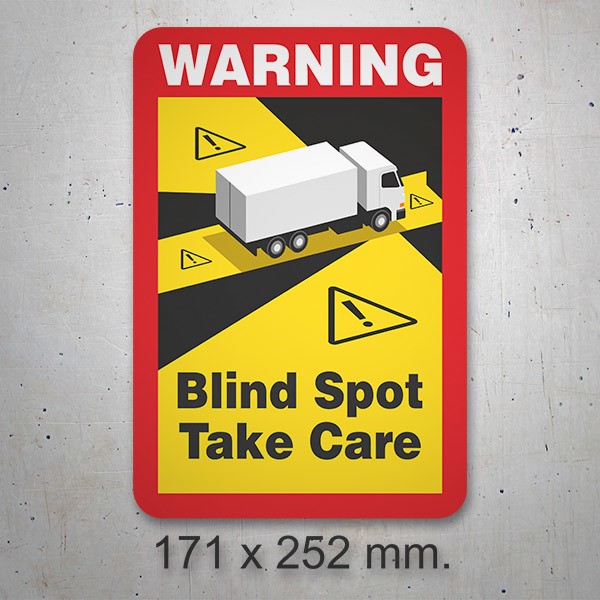 Aufkleber: Warning, Blind Spot Take Care Lastwagen