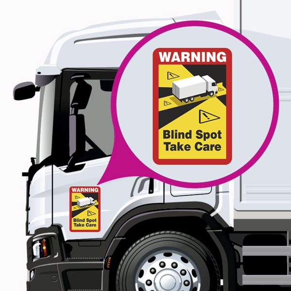 Aufkleber: Warning, Blind Spot Take Care Lastwagen