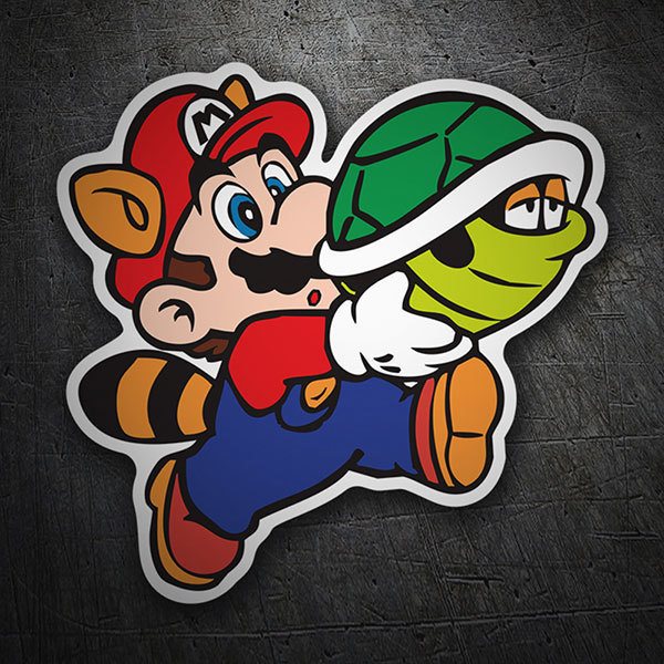 Aufkleber: Super Mario Waschbär mit Schildkröte