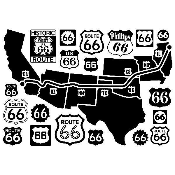 Wandtattoos: Karte und Logos Route 66
