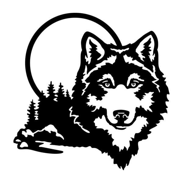 Wandtattoos: Wolf mit Vollmond