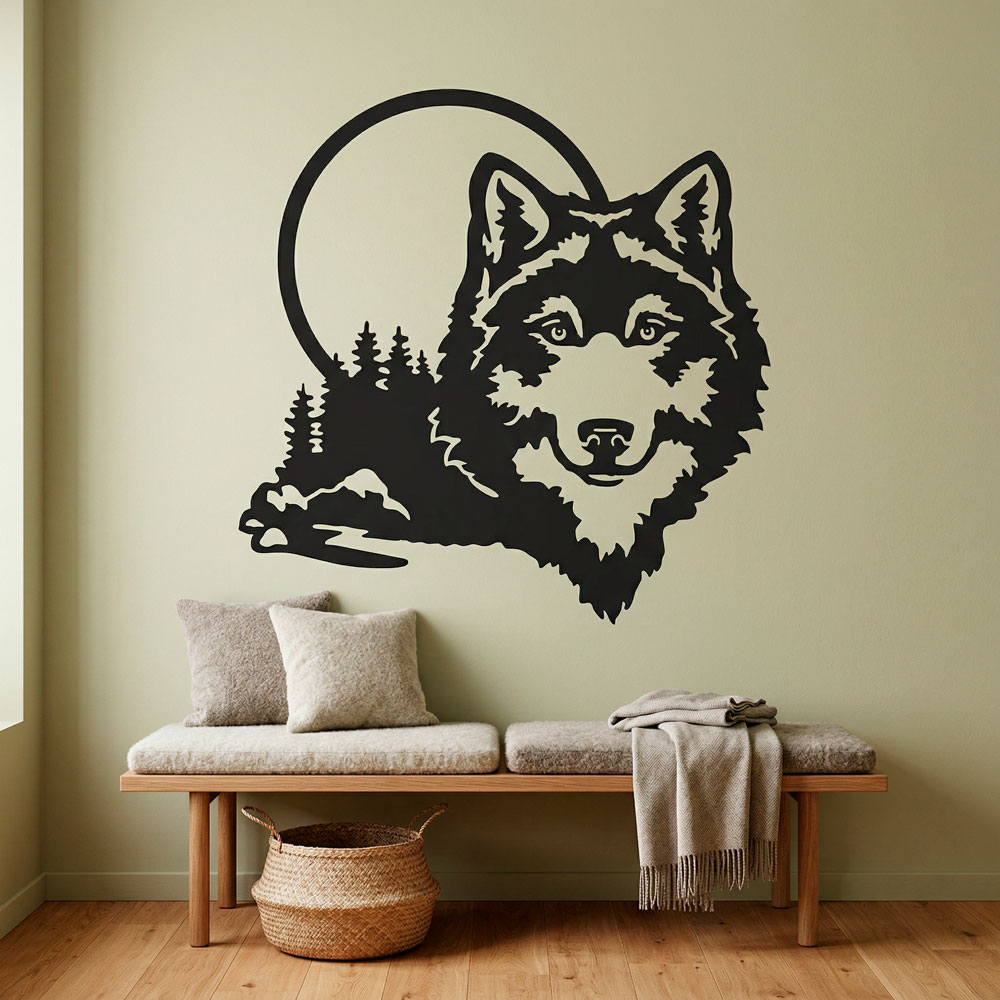 Wandtattoos: Wolf mit Vollmond
