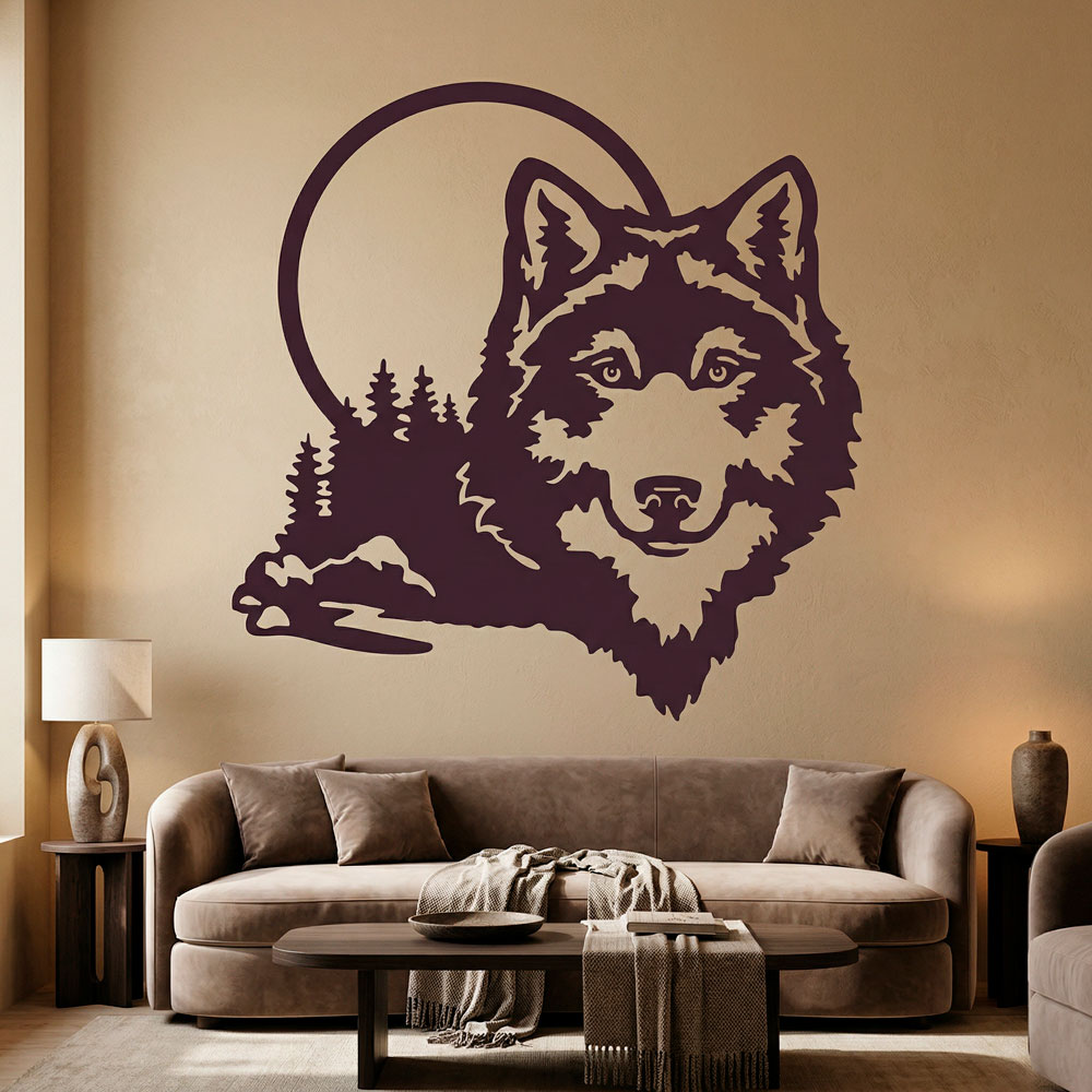 Wandtattoos: Wolf mit Vollmond