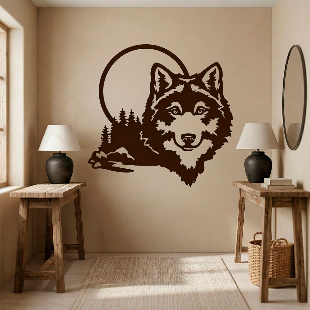 Wandtattoos: Wolf mit Vollmond
