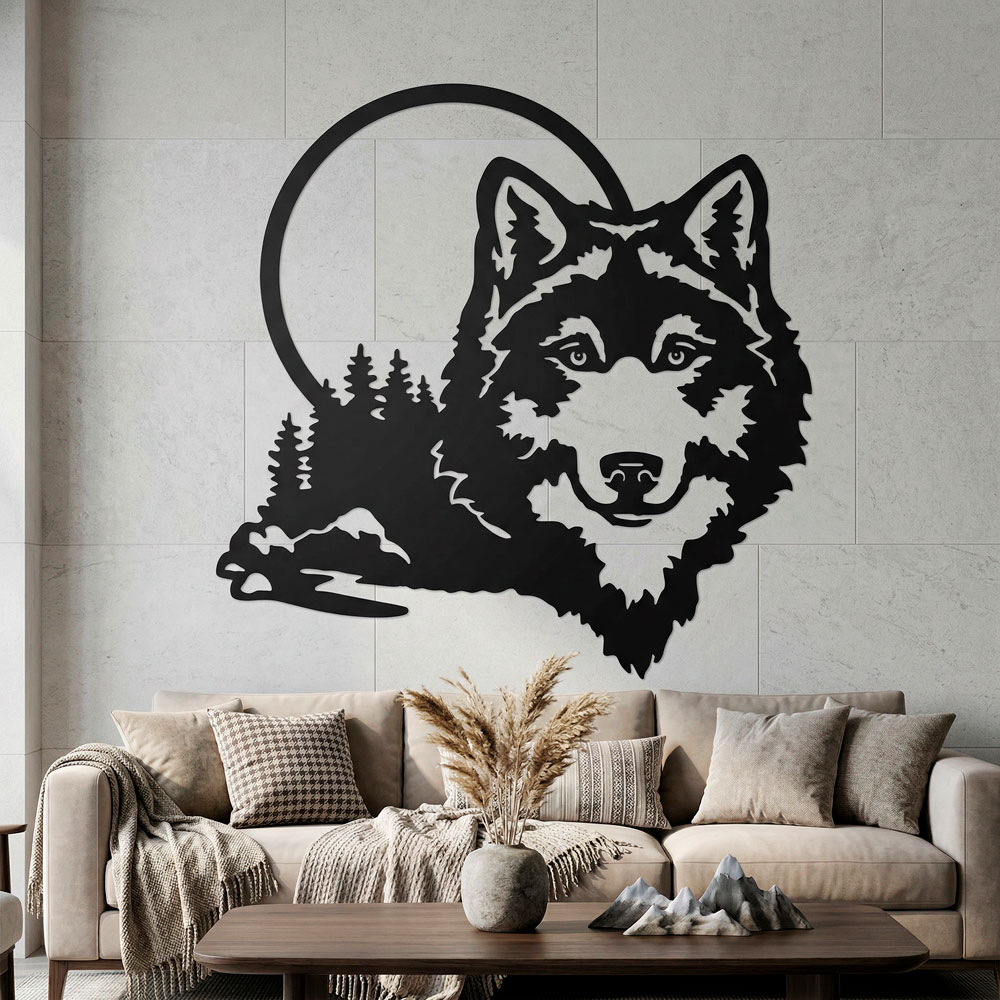 Wandtattoos: Wolf mit Vollmond