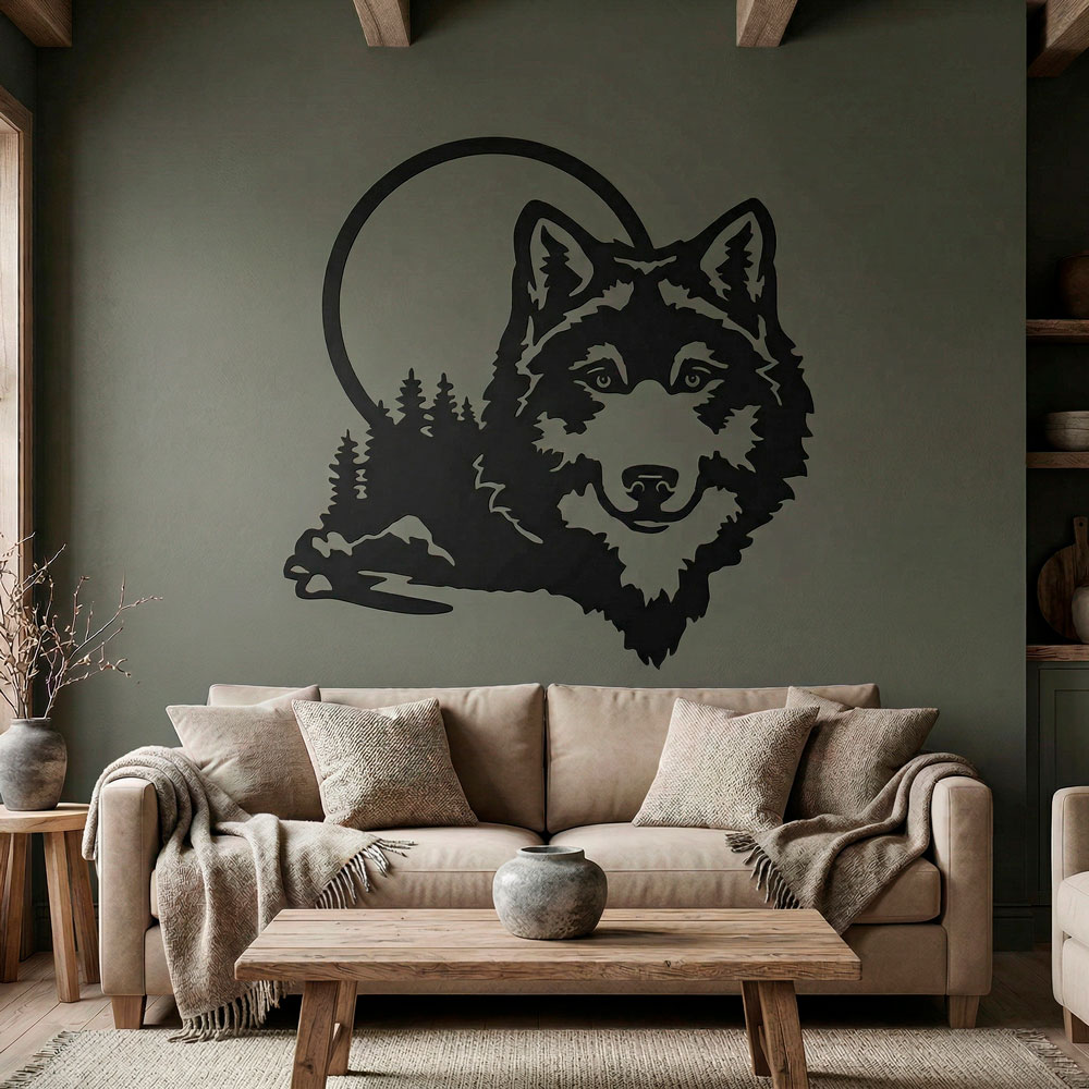 Wandtattoos: Wolf mit Vollmond
