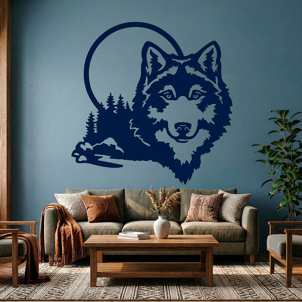 Wandtattoos: Wolf mit Vollmond