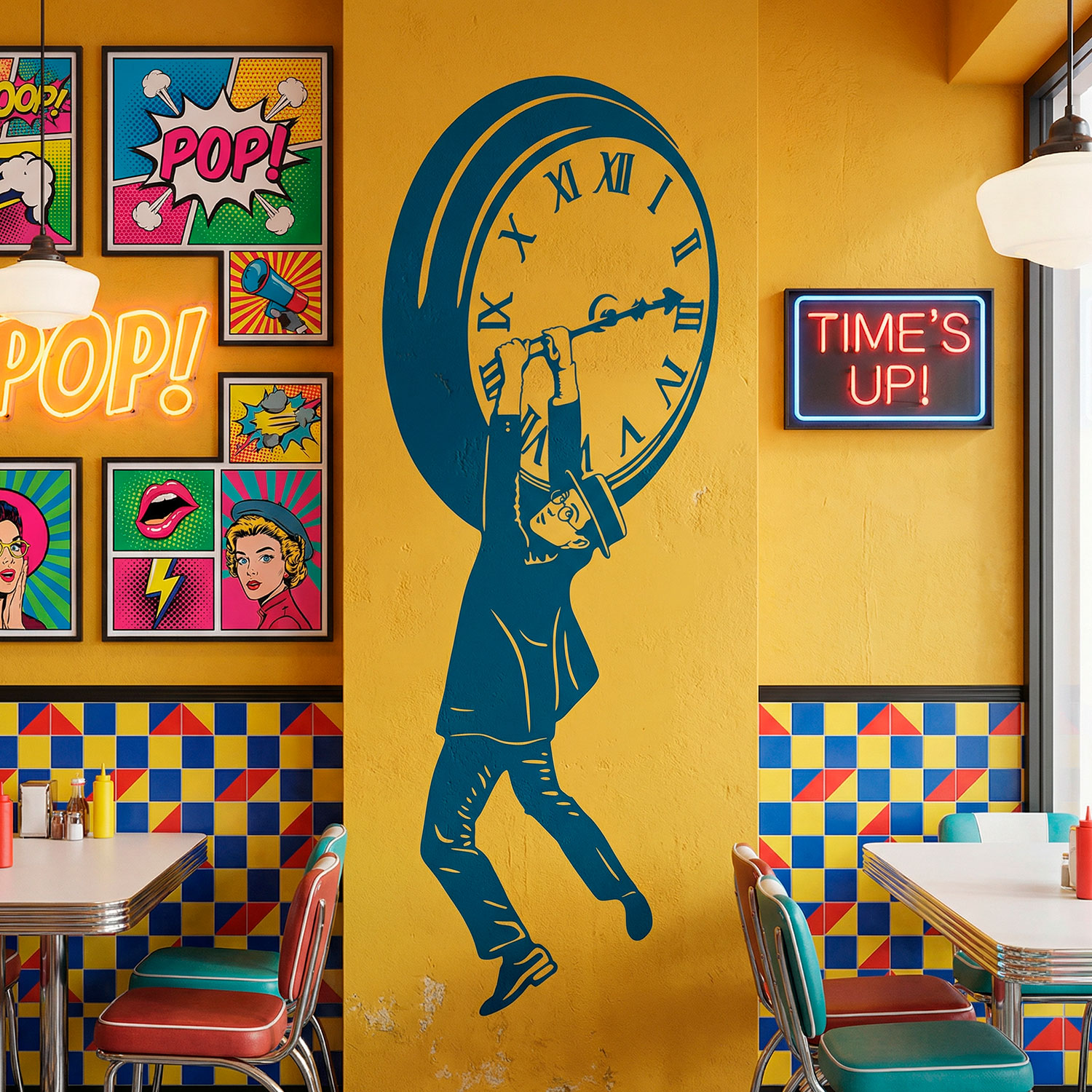 Wandtattoos: Harold Lloyd h&auml;ngt an der Uhr