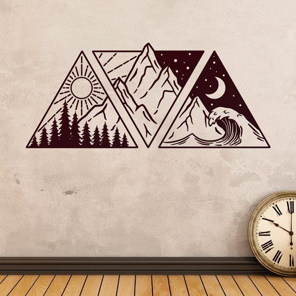Wandtattoos: Berg und Strand mit Sonne und Mond