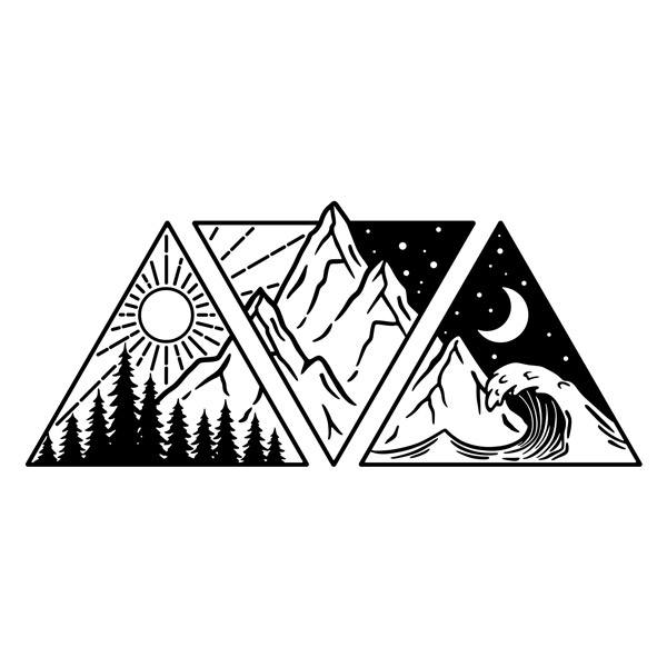 Wandtattoos: Berg und Strand mit Sonne und Mond