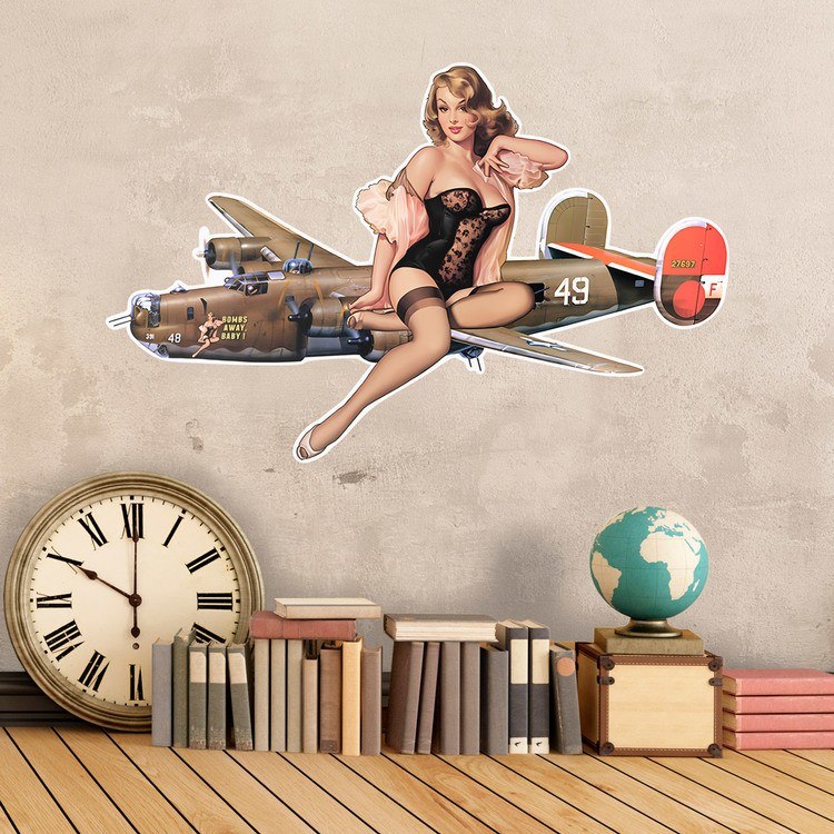 Wandtattoos: Wandtattoo Pin-up Mädchen auf Vintage Bomber