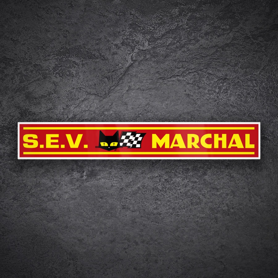 Aufkleber: Rotes S.E.V. Marchal Logo mit schwarzer Katze und 