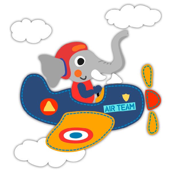 Kinderzimmer Wandtattoo: Elefant Flugzeug Pilot