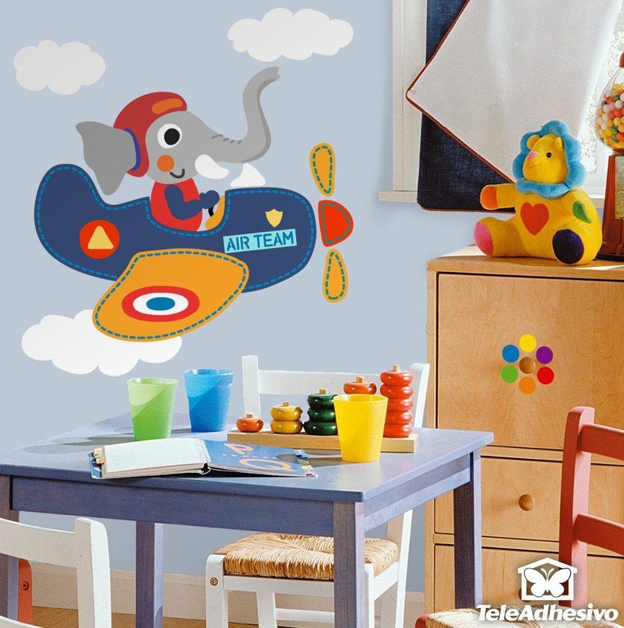 Kinderzimmer Wandtattoo: Elefant Flugzeug Pilot