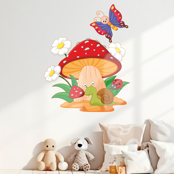 Kinderzimmer Wandtattoo: Pilz, Gänseblümchen, Schnecke und Schmetterling